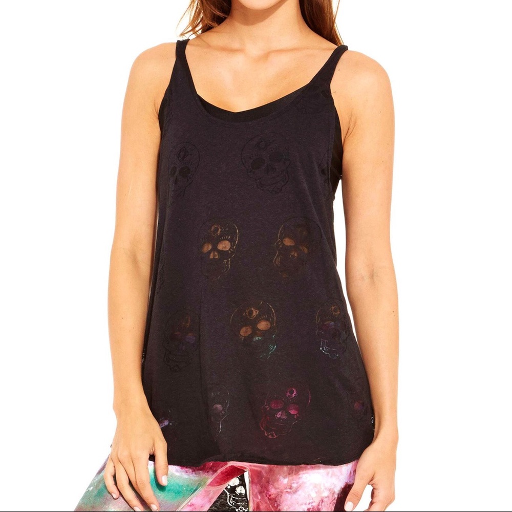 Terez Black Sugar Skull Burnout Twist Back Tank